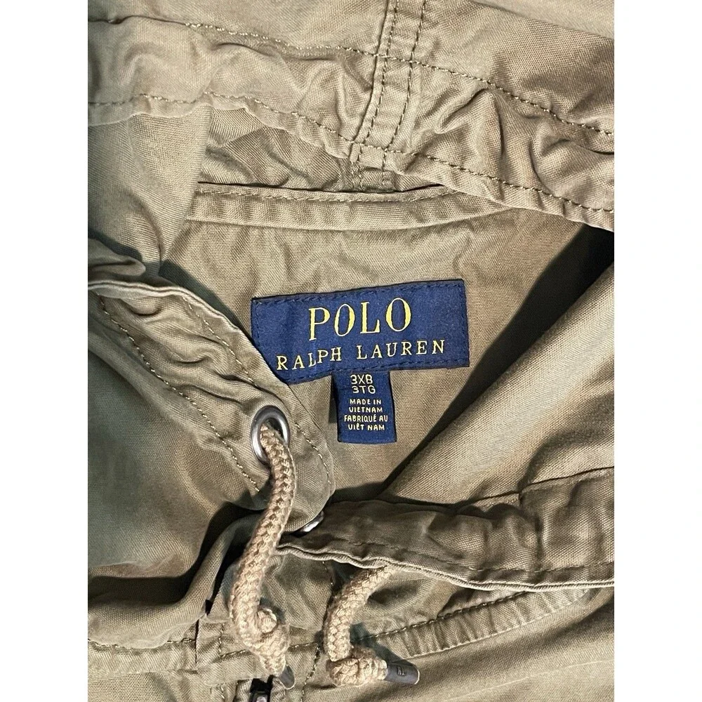 Polo Ralph Lauren Jacket Mens Big 3X Green Hooded Canvas Full Zip Outdoor